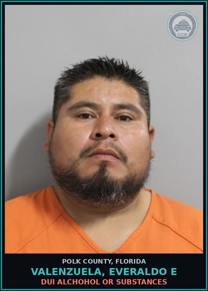 CCW arrest card for VALENZUELA, EVERALDO E in Polk County: DUI Alchohol or Drugs