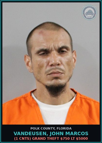 CCW arrest card for VANDEUSEN, JOHN MARCOS in Polk County: FAILURE TO APPEAR 1st Degree Misd