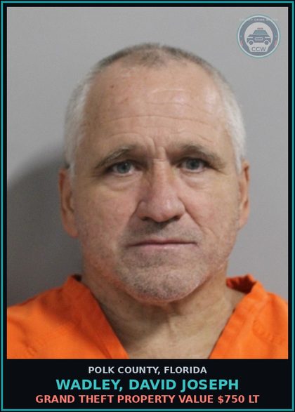 CCW arrest card for WADLEY, DAVID JOSEPH in Polk County: Dealing in Stolen Property