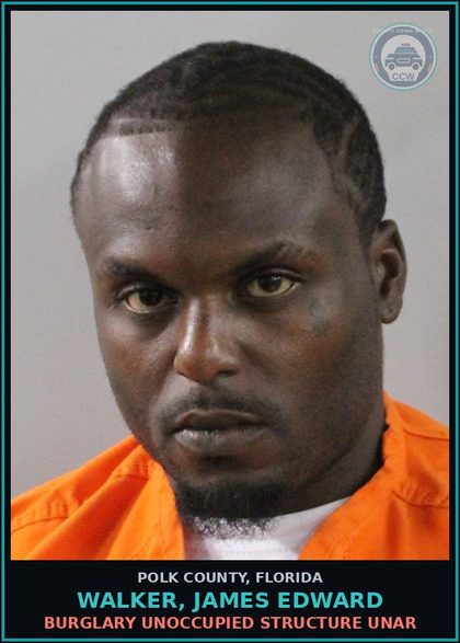 CCW arrest card for WALKER, JAMES EDWARD in Polk County: Burglary Unoccupied Structure Unar