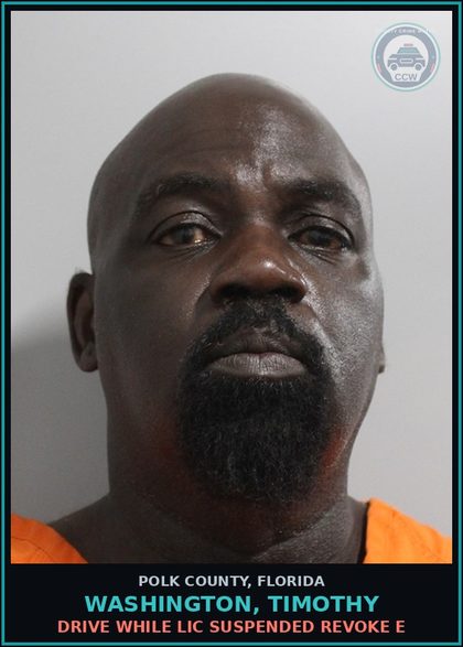 CCW arrest card for WASHINGTON, TIMOTHY in Polk County: Drive While Lic Suspended Revoke E