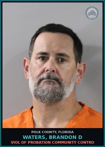 CCW arrest card for WATERS, BRANDON D in Polk County: Viol of Probation Community Contro