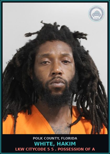 CCW arrest card for WHITE, HAKIM in Polk County: LKW CITYCODE 5 5 . POSSESSION OF A