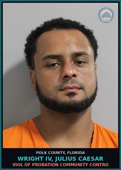 CCW arrest card for WRIGHT IV, JULIUS CAESAR in Polk County: Viol of Probation Community Contro
