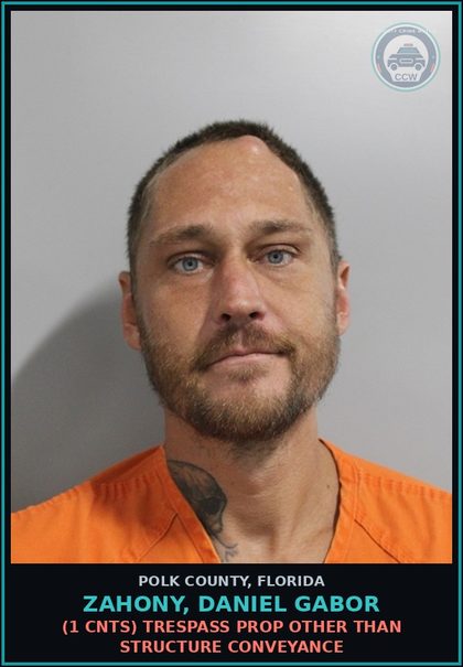 CCW arrest card for ZAHONY, DANIEL GABOR in Polk County: LKD CITYCODE 90 1 PLACING OBSTRU W