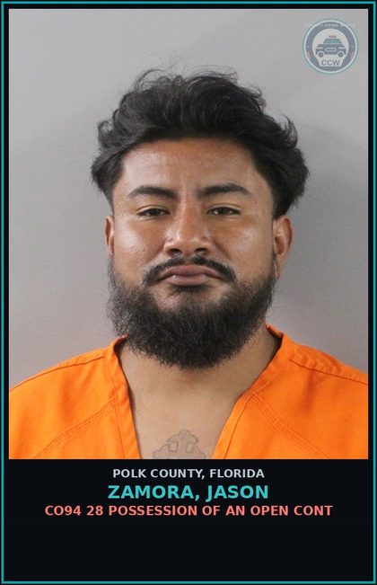 CCW arrest card for ZAMORA, JASON in Polk County: CO94 28 POSSESSION OF AN OPEN CONT
