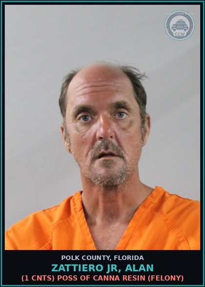 CCW arrest card for ZATTIERO JR, ALAN in Polk County: (1 cnts) POSS OF Canna RESIN (FELONY)