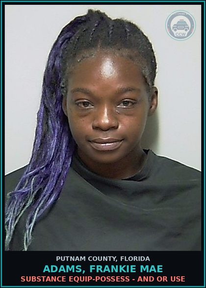 CCW arrest card for ADAMS, FRANKIE MAE in Putnam County: DRUG EQUIP-POSSESS - AND OR USE