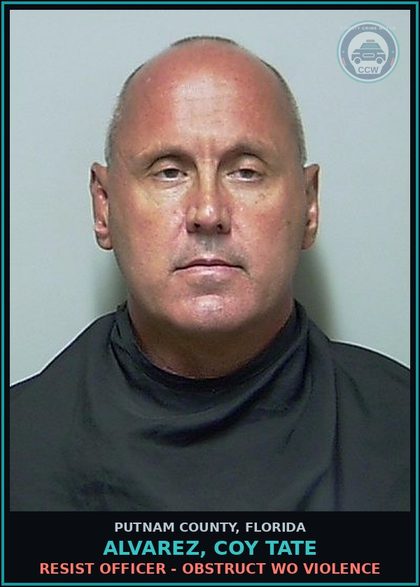 CCW arrest card for ALVAREZ, COY TATE in Putnam County: DRUG EQUIP-POSSESS - AND OR USE