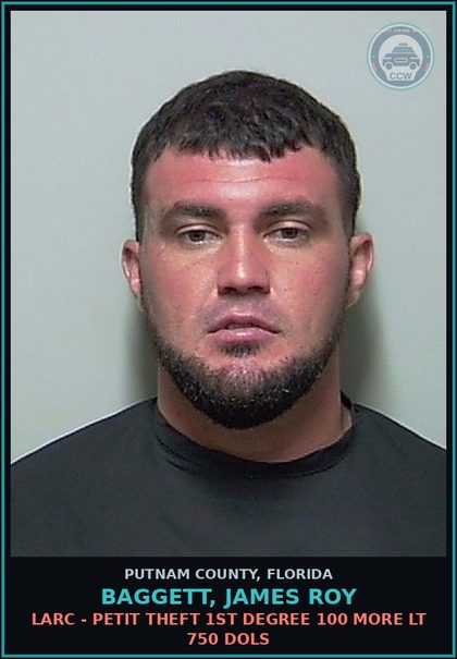 CCW arrest card for BAGGETT, JAMES ROY in Putnam County: MOVING TRAFFIC VIOL - DRIVE WHILE LIC SUSP HABITUAL OFFENDER