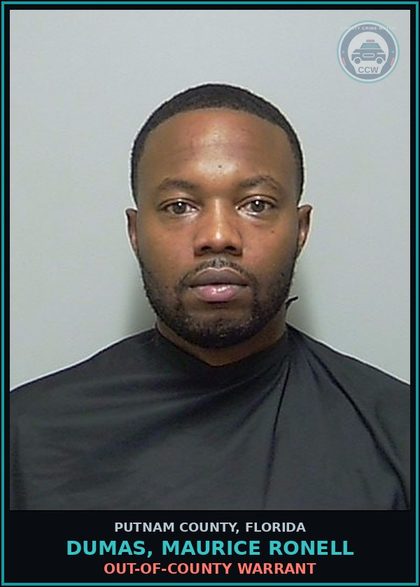 CCW arrest card for DUMAS, MAURICE RONELL in Putnam County: OUT-OF-COUNTY WARRANT
