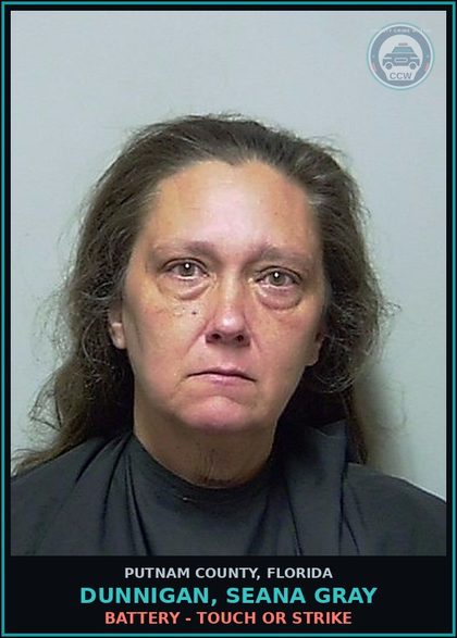 CCW arrest card for DUNNIGAN, SEANA GRAY in Putnam County: BATTERY - TOUCH OR STRIKE