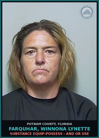 CCW arrest card for FARQUHAR, WINNONA LYNETTE in Putnam County: DRUG EQUIP-POSSESS - AND OR USE