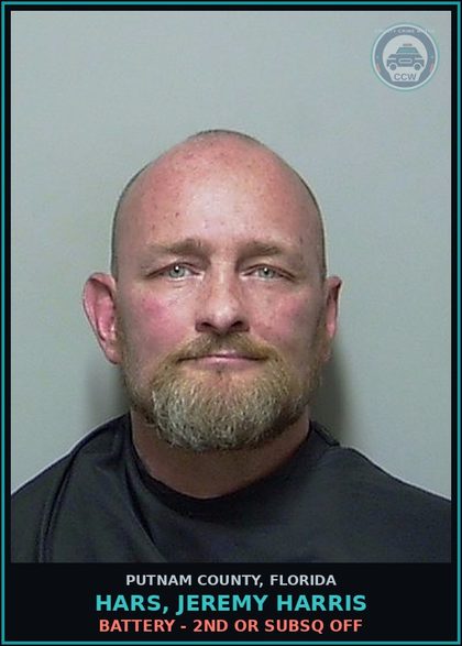 CCW arrest card for HARS, JEREMY HARRIS in Putnam County: BATTERY - 2ND OR SUBSQ OFF