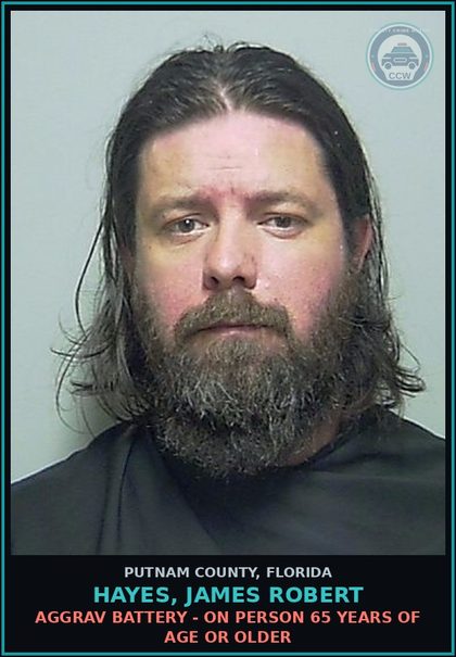 CCW arrest card for HAYES, JAMES ROBERT in Putnam County: AGGRAV BATTERY - ON PERSON 65 YEARS OF AGE OR OLDER