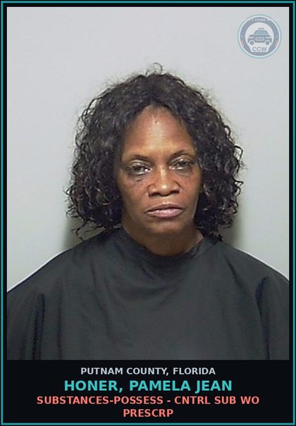 CCW arrest card for HONER, PAMELA JEAN in Putnam County: DRUGS-POSSESS - CNTRL SUB WO PRESCRIPTION