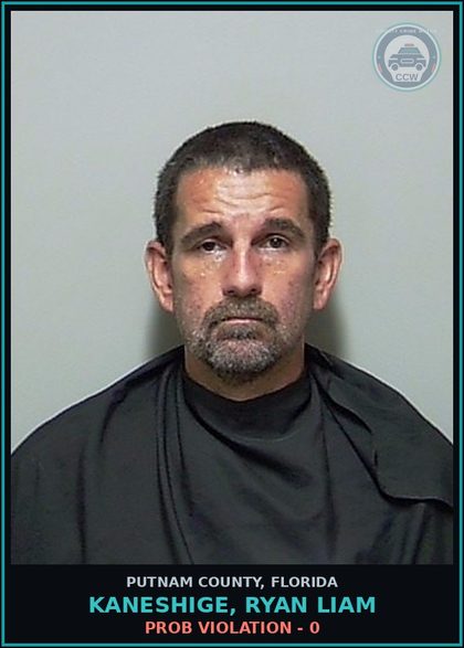CCW arrest card for KANESHIGE, RYAN LIAM in Putnam County: PROB VIOLATION - 0