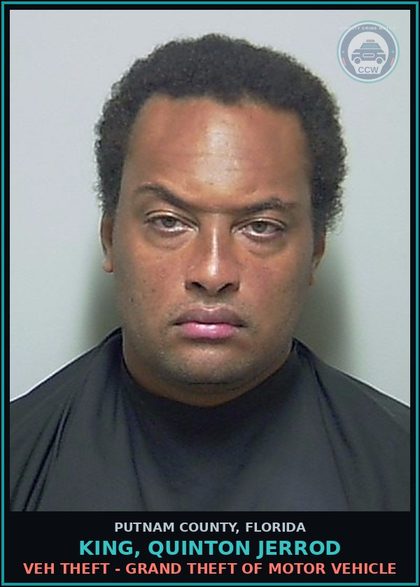 CCW arrest card for KING, QUINTON JERROD in Putnam County: VEH THEFT - GRAND THEFT OF MOTOR VEHICLE