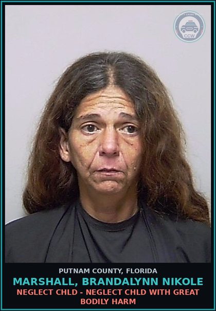 CCW arrest card for MARSHALL, BRANDALYNN NIKOLE in Putnam County: NEGLECT chld - NEGLECT chld WITH GREAT BODILY HARM
