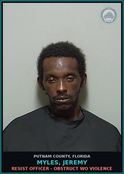 CCW arrest card for MYLES, JEREMY in Putnam County: RESIST OFFICER - OBSTRUCT WO VIOLENCE
