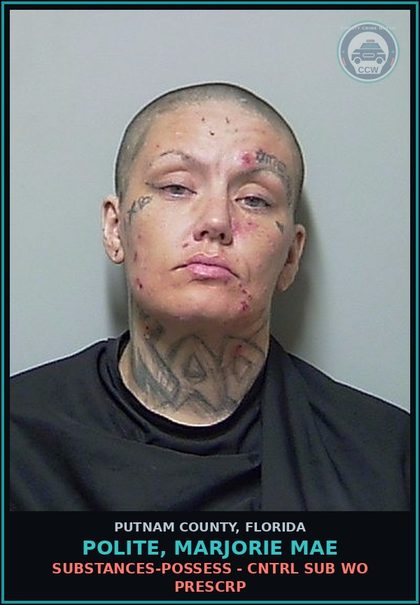 CCW arrest card for POLITE, MARJORIE MAE in Putnam County: DRUGS-POSSESS - CNTRL SUB WO PRESCRIPTION
