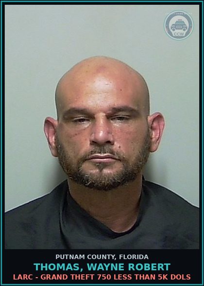 CCW arrest card for THOMAS, WAYNE ROBERT in Putnam County: LARC - GRAND THEFT 750 LESS THAN 5K DOLS