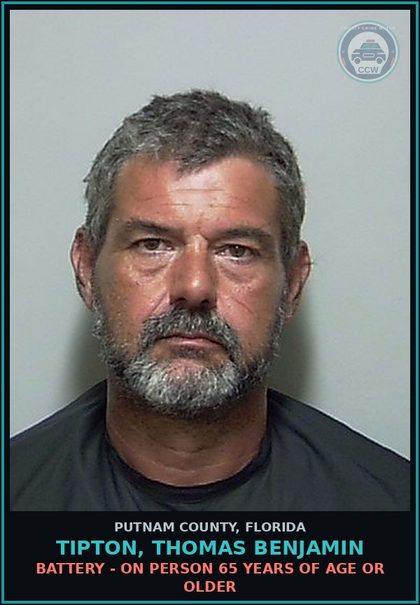CCW arrest card for TIPTON, THOMAS BENJAMIN in Putnam County: BATTERY - ON PERSON 65 YEARS OF AGE OR OLDER