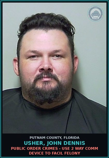 CCW arrest card for USHER, JOHN DENNIS in Putnam County: AGGRAV STALKING - FOLLOW HARASS CYBERSTALK CRED THREAT TO PERSON