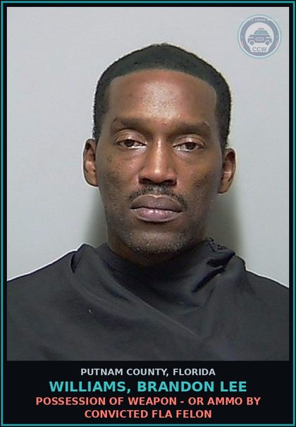 CCW arrest card for WILLIAMS, BRANDON LEE in Putnam County: DRUGS-POSSESS - CNTRL SUB WO PRESCRIPTION