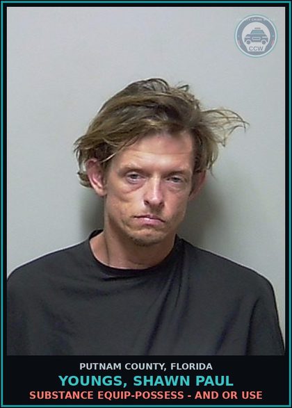 CCW arrest card for YOUNGS, SHAWN PAUL in Putnam County: DRUG EQUIP-POSSESS - AND OR USE