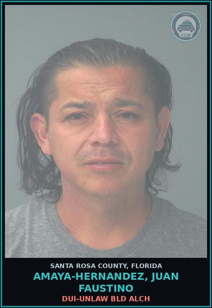 CCW arrest card for AMAYA-HERNANDEZ, JUAN FAUSTINO in Santa Rosa County: DUI-UNLAW BLD ALCH