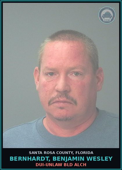 CCW arrest card for BERNHARDT, BENJAMIN WESLEY in Santa Rosa County: DUI-UNLAW BLD ALCH