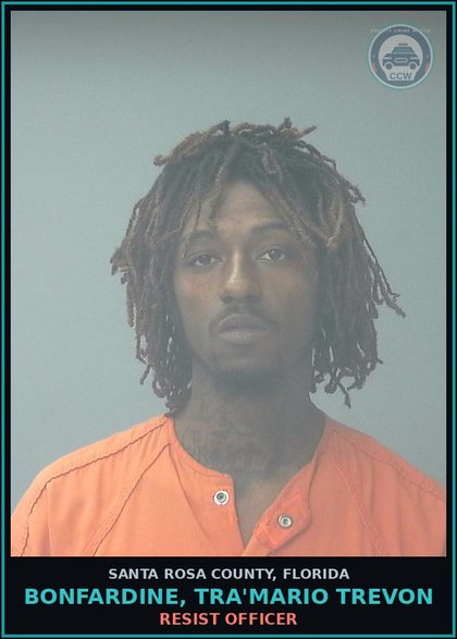 CCW arrest card for BONFARDINE, TRA'MARIO TREVON in Santa Rosa County: FLEE/ELUDE POLICE