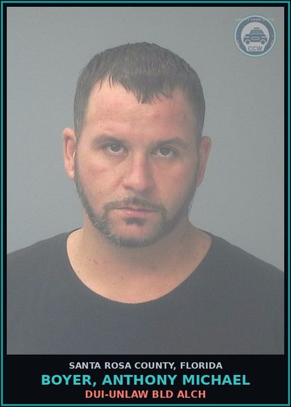 CCW arrest card for BOYER, ANTHONY MICHAEL in Santa Rosa County: DUI-UNLAW BLD ALCH