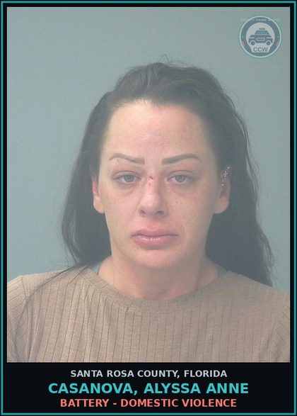 CCW arrest card for CASANOVA, ALYSSA ANNE in Santa Rosa County: BATTERY - DOMESTIC VIOLENCE