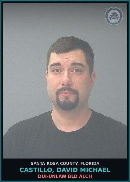 CCW arrest card for CASTILLO, DAVID MICHAEL in Santa Rosa County: DUI-UNLAW BLD ALCH