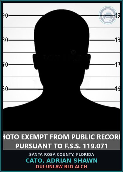 CCW arrest card for CATO, ADRIAN SHAWN in Santa Rosa County: DUI-UNLAW BLD ALCH
