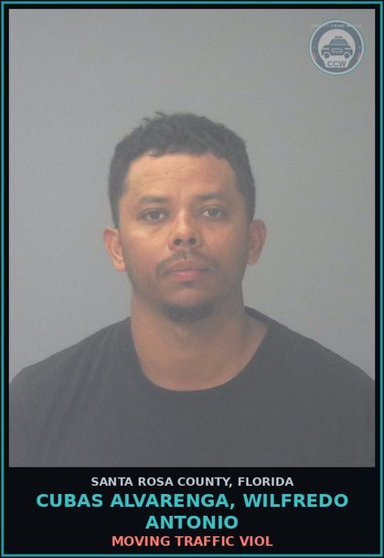 CCW arrest card for CUBAS ALVARENGA, WILFREDO ANTONIO in Santa Rosa County: MOVING TRAFFIC VIOL