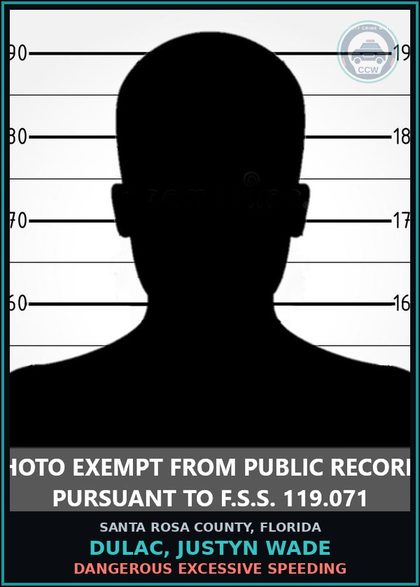 CCW arrest card for DULAC, JUSTYN WADE in Santa Rosa County: DANGEROUS EXCESSIVE SPEEDING