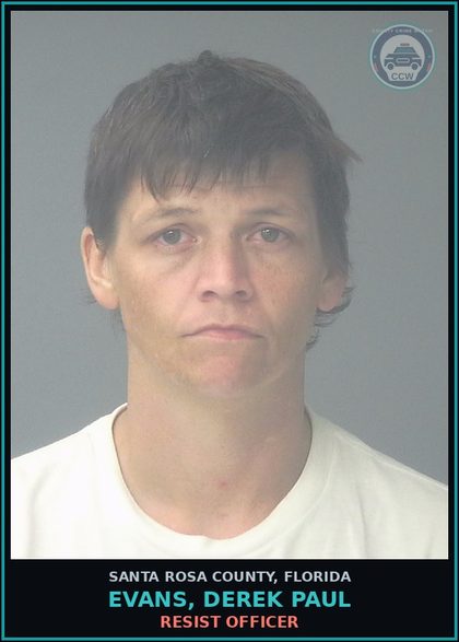 CCW arrest card for EVANS, DEREK PAUL in Santa Rosa County: RESIST OFFICER