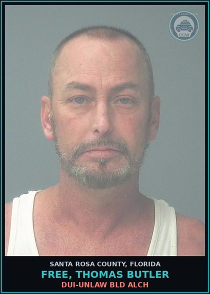 CCW arrest card for FREE, THOMAS BUTLER in Santa Rosa County: DUI-UNLAW BLD ALCH