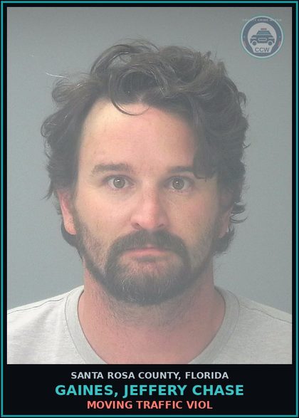 CCW arrest card for GAINES, JEFFERY CHASE in Santa Rosa County: MOVING TRAFFIC VIOL