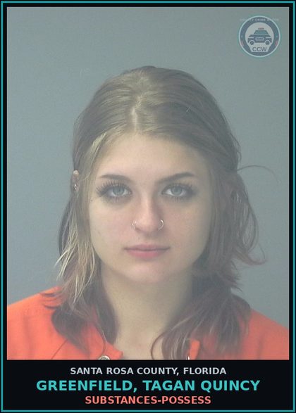 CCW arrest card for GREENFIELD, TAGAN QUINCY in Santa Rosa County: DRUGS-POSSESS