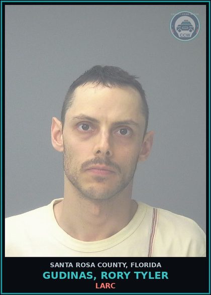 CCW arrest card for GUDINAS, RORY TYLER in Santa Rosa County: LARC