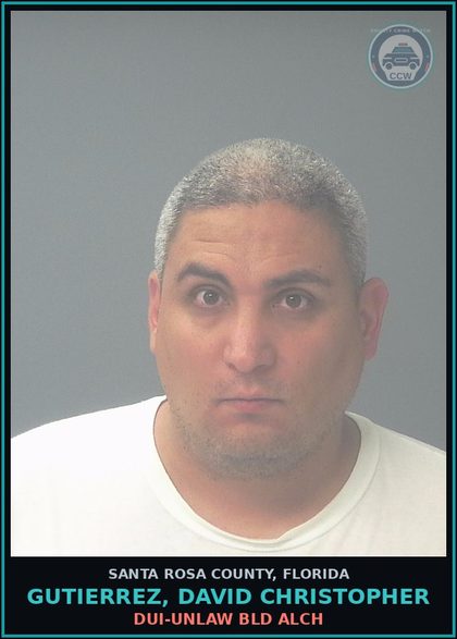 CCW arrest card for GUTIERREZ, DAVID CHRISTOPHER in Santa Rosa County: DUI-UNLAW BLD ALCH