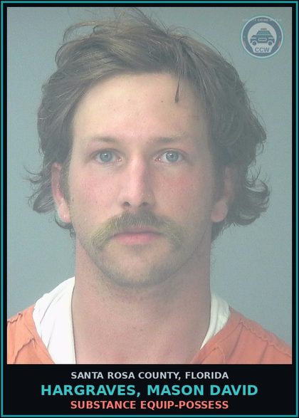 CCW arrest card for HARGRAVES, MASON DAVID in Santa Rosa County: DRUG EQUIP-POSSESS