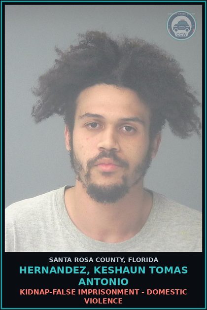 CCW arrest card for HERNANDEZ, KESHAUN TOMAS ANTONIO in Santa Rosa County: KIDNAP-FALSE IMPRISONMENT - DOMESTIC VIOLENCE