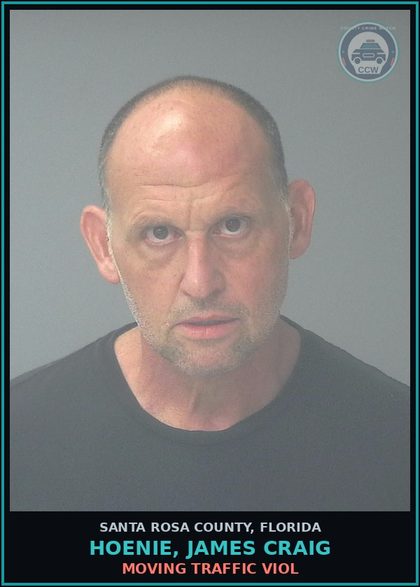 CCW arrest card for HOENIE, JAMES CRAIG in Santa Rosa County: MOVING TRAFFIC VIOL