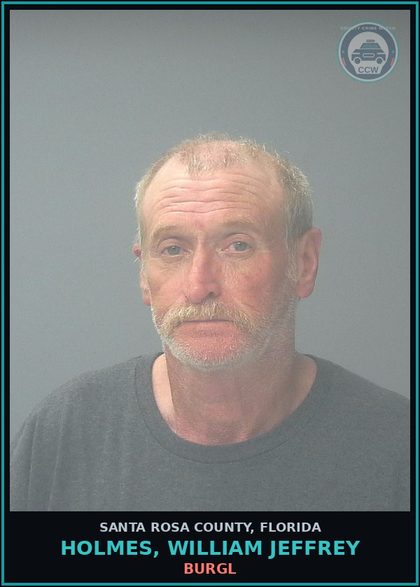 CCW arrest card for HOLMES, WILLIAM JEFFREY in Santa Rosa County: BURGL