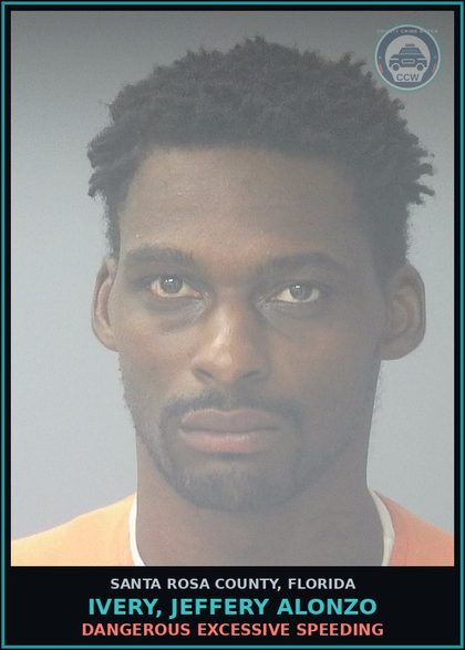 CCW arrest card for IVERY, JEFFERY ALONZO in Santa Rosa County: DANGEROUS EXCESSIVE SPEEDING